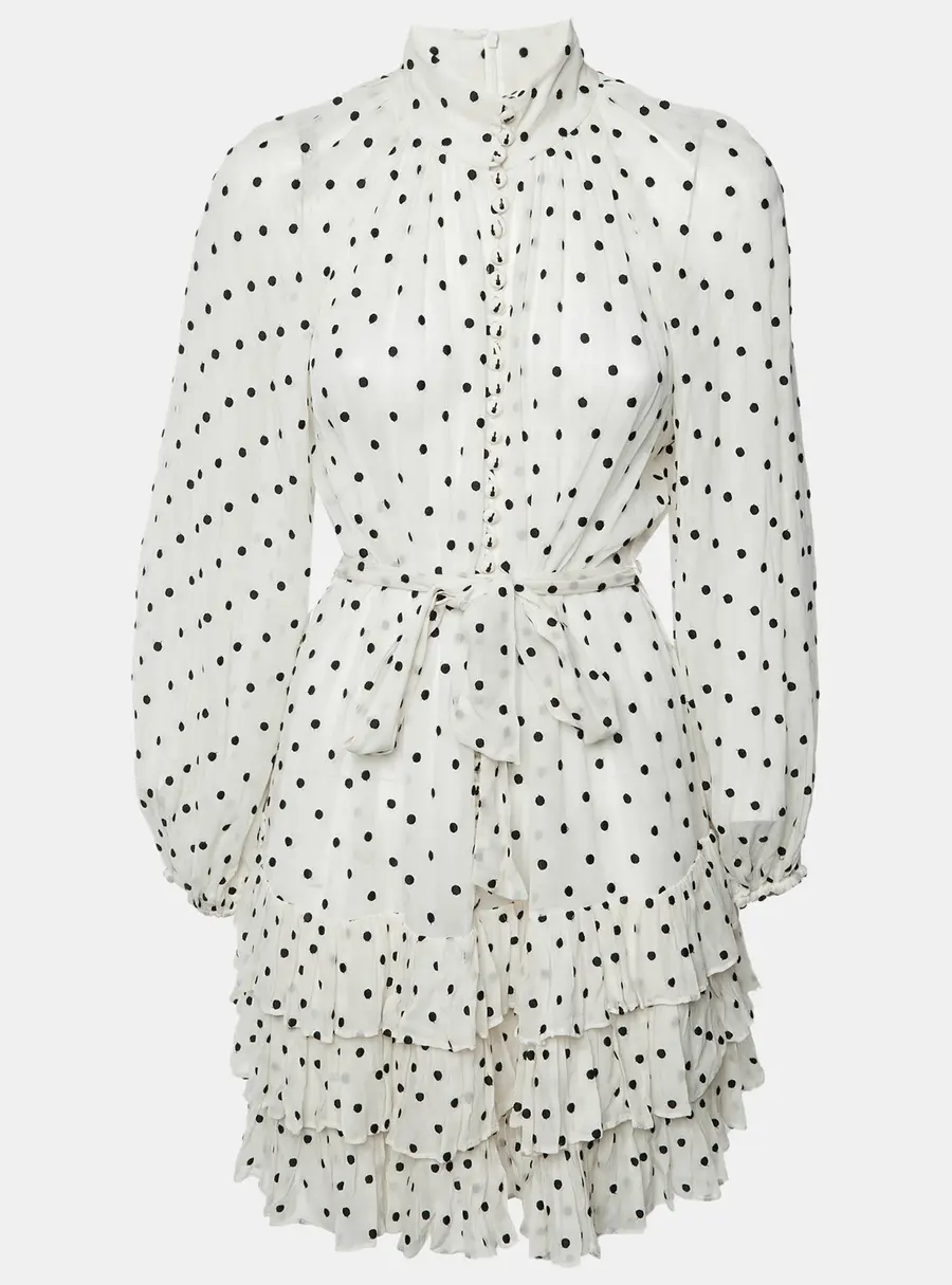 Zimmermann Off-White Swiss Dot Crepe Tiered Mini Dress M