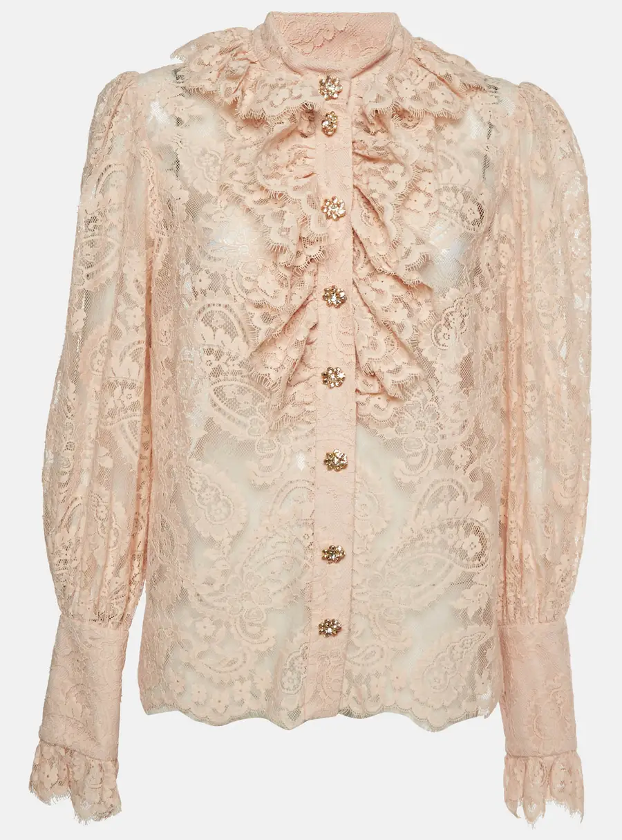 Zimmermann Champaign Lace Sheer Ruffle Blouse L