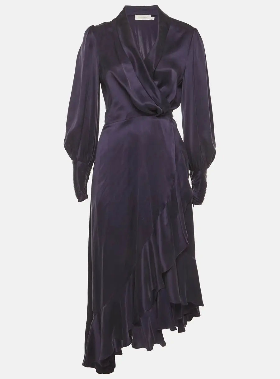 Zimmermann Purple Silk Ruffle Detail Wrap Up Midi Dress S