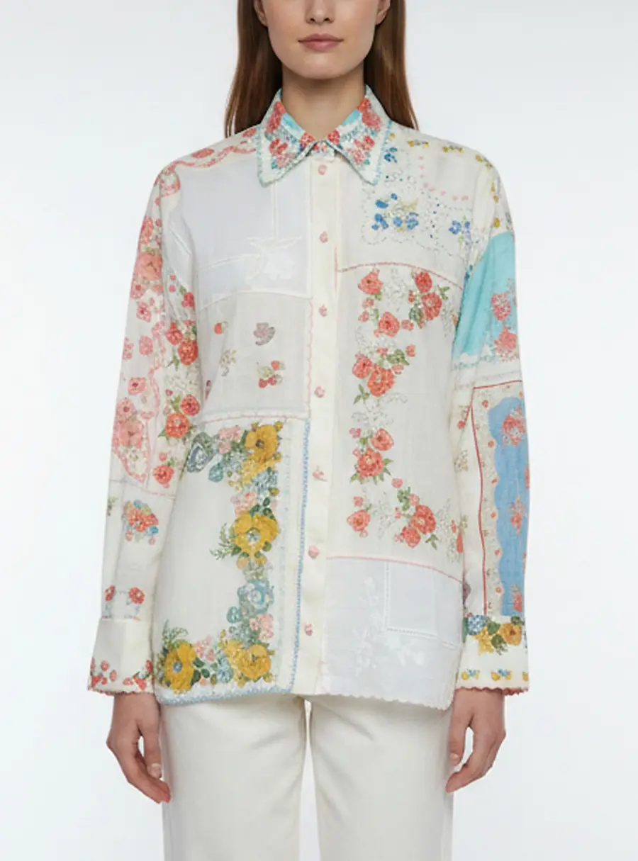 Zimmermann Multicolor Cotton Clover Patched Shirt M