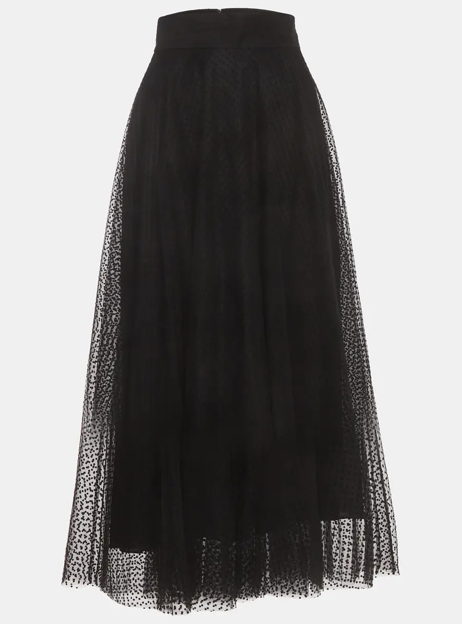 Zimmermann Black Polka Dot Tulle High Waist Midi Skirt S