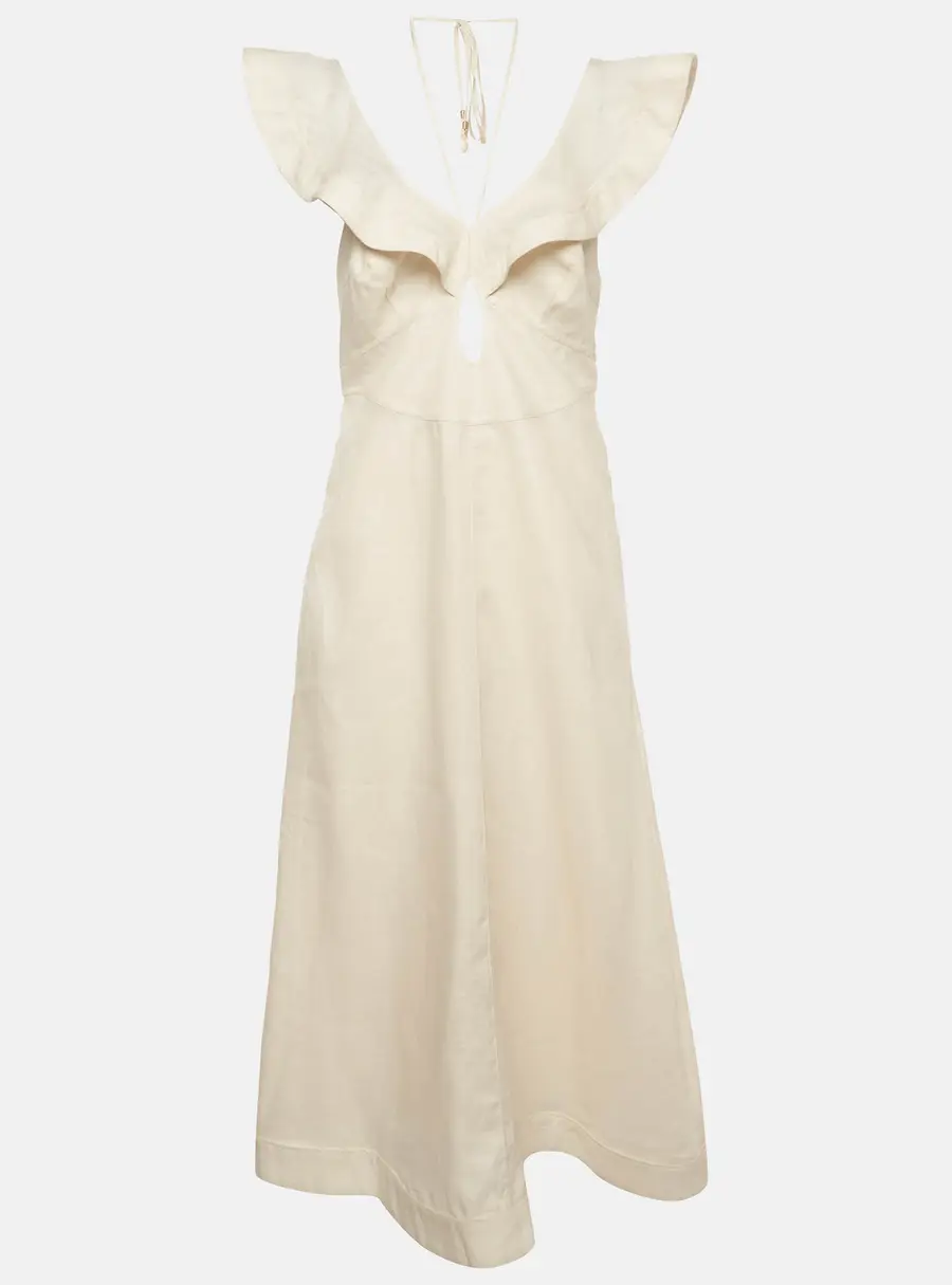 Zimmerman Off White Linen Halcyon Flutter Midi Dress L