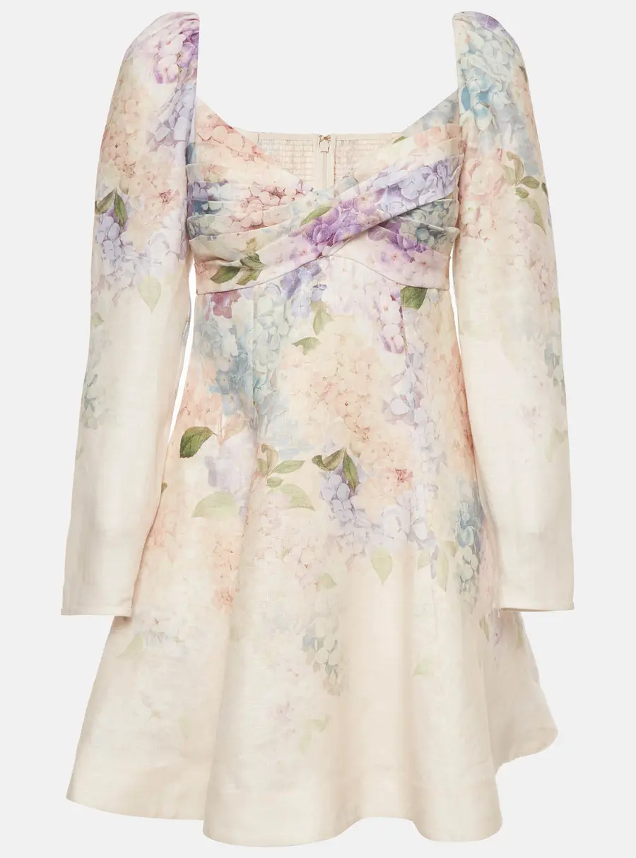 Zimmermann Pink Floral Long Sleeve Flared Mini Dress M