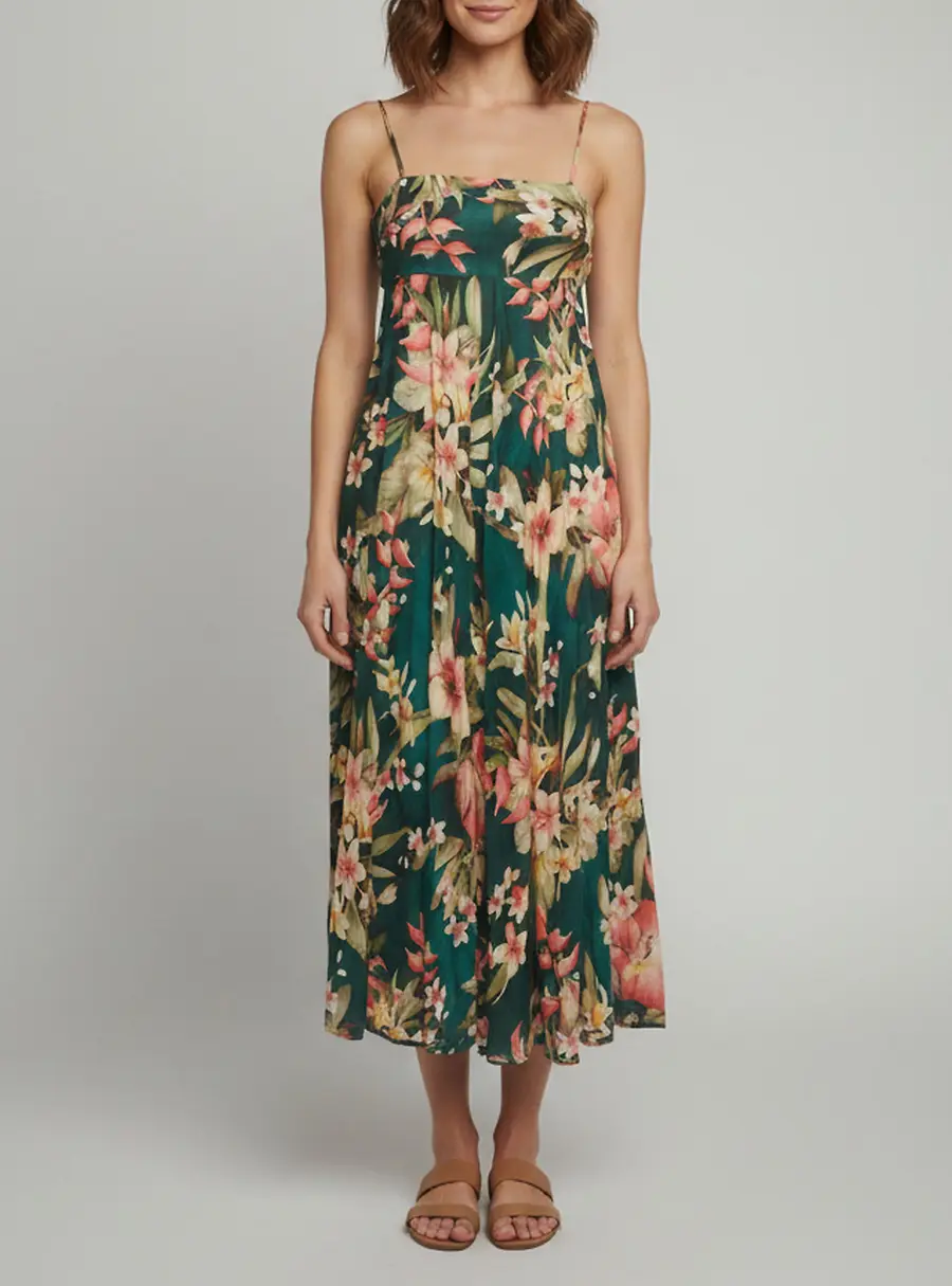 Zimmermann Green Linen Floral Lexi Maxi Dress S