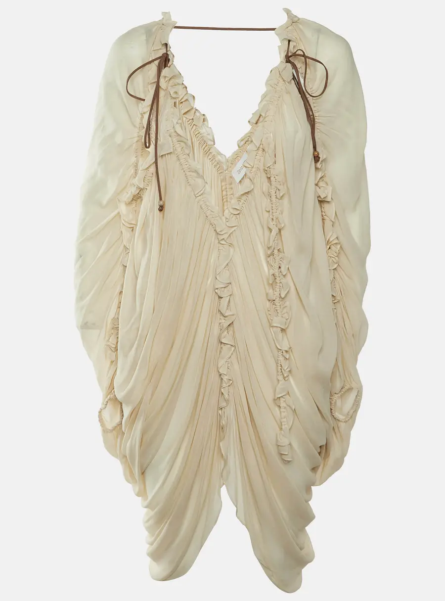Zimmermann Beige Illuminate Draped Crepe Cold-Shoulder Blouse M