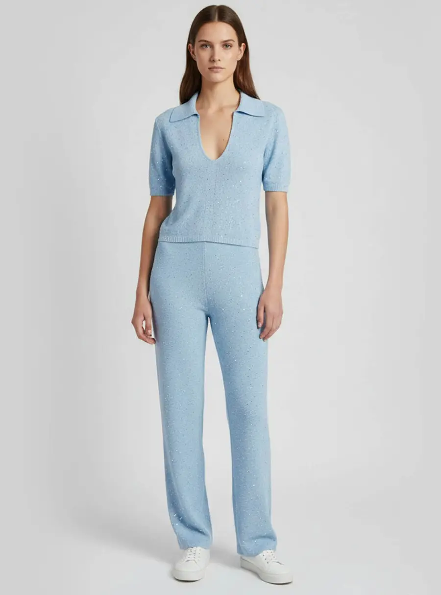 Zoe by Sisters Blue Sequin Knit Valeria Crop Top and Pants Set S